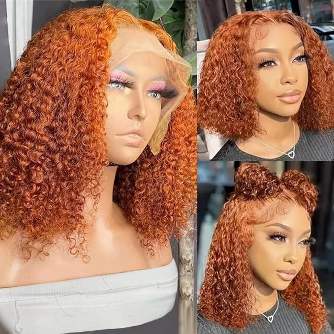 200% Desnsity Curly Bob  13x4  Lace Front Wig Human Hair