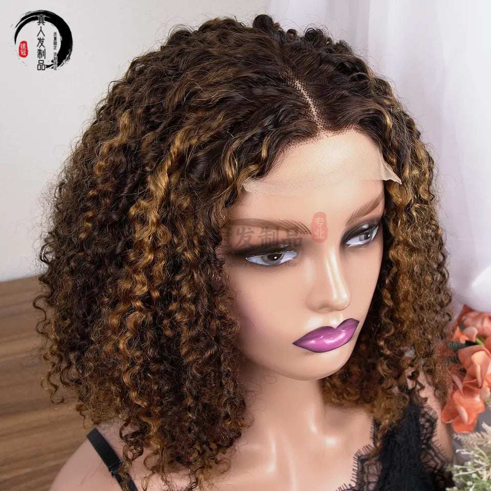 200% Desnsity Curly Bob  13x4  Lace Front Wig Human Hair