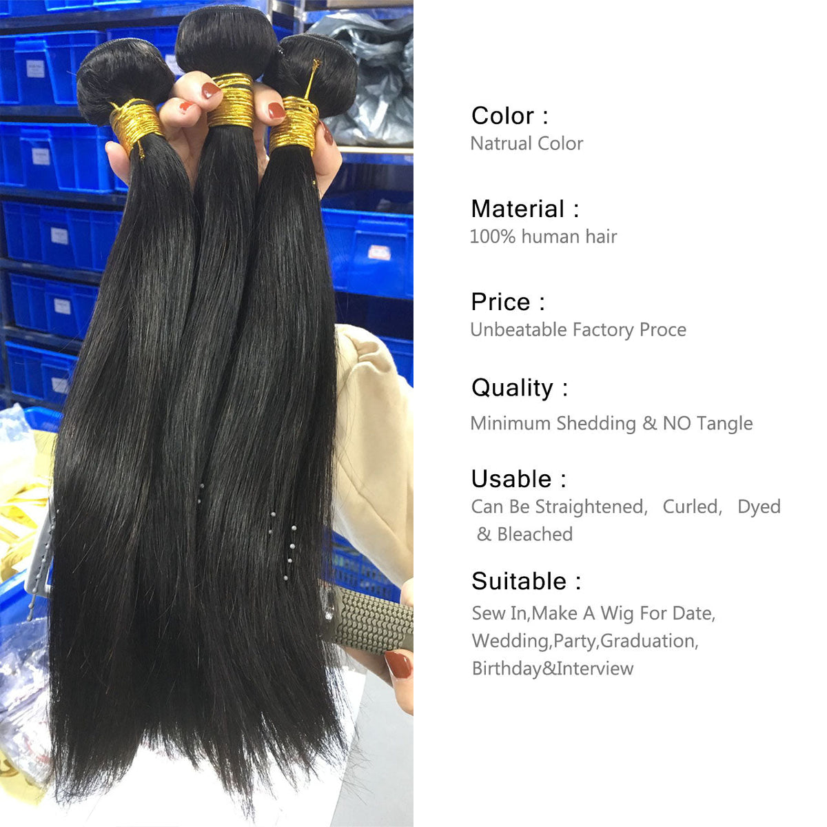 Natural Straight  100%Human Hair Bundles（Free shipping for three or more items）