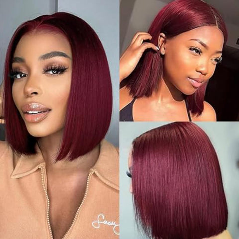 200% Density Short Straight Bob 13X4 Lace Front Wig Human Hair