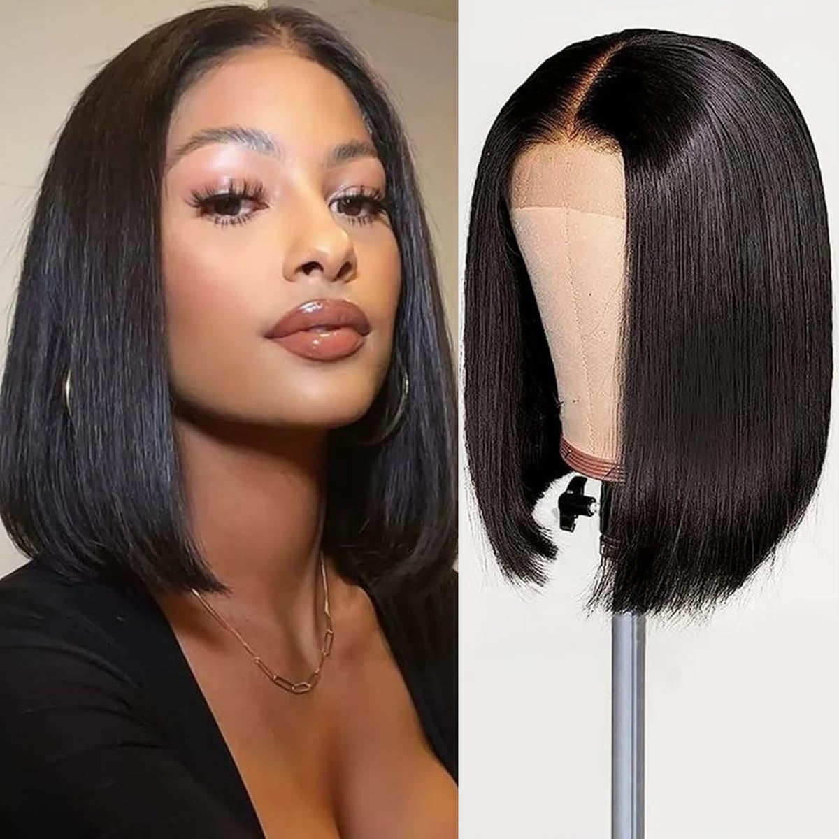 200% Density Short Straight Bob 13X4 Lace Front Wig Human Hair