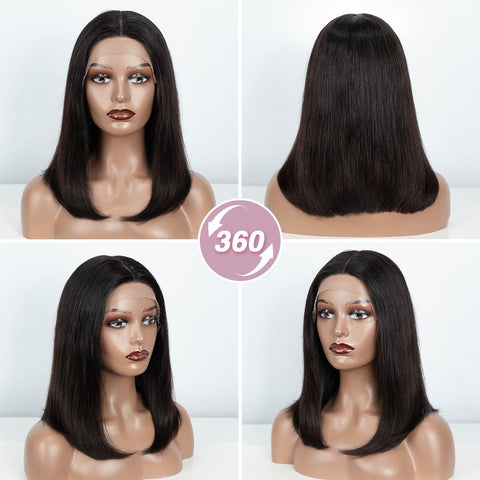 200% Density Short Straight Bob 13X4 Lace Front Wig Human Hair